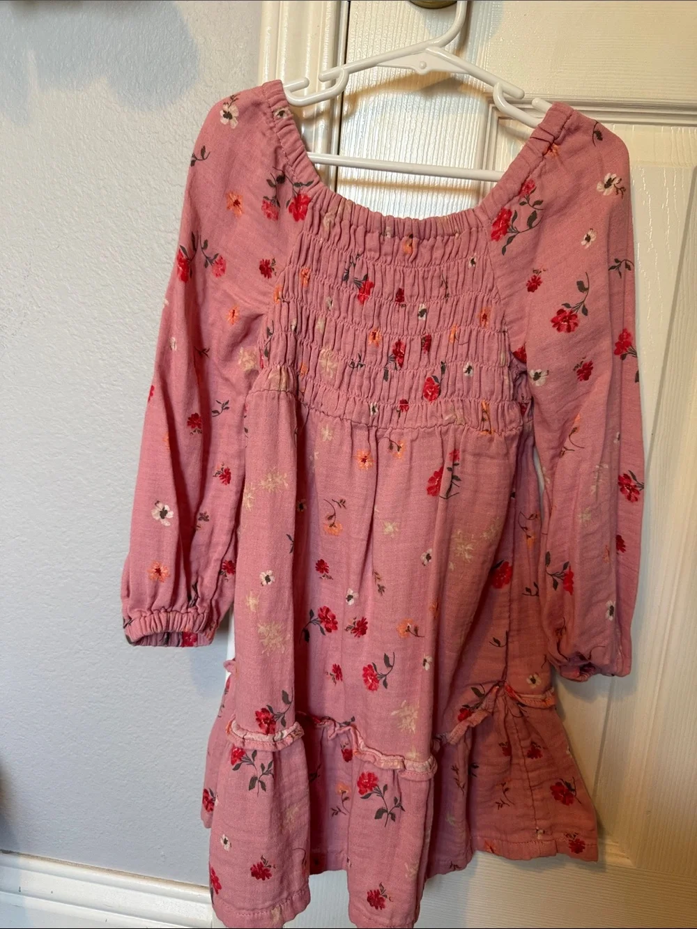Old Navy Pink Floral Long-Sleeve Smocked Dress